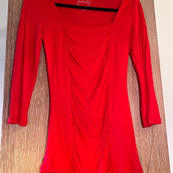 INC Ruby Red Ruched Front 3/4 Length Sleeve Stretchy Dress Shirt - Picture 3 of 8
